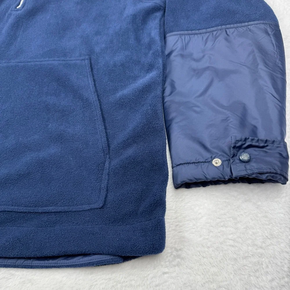 Vintage Tommy Jeans Fleece Pullover Mens Large Navy Blue 1/4 Zip Packable Hood